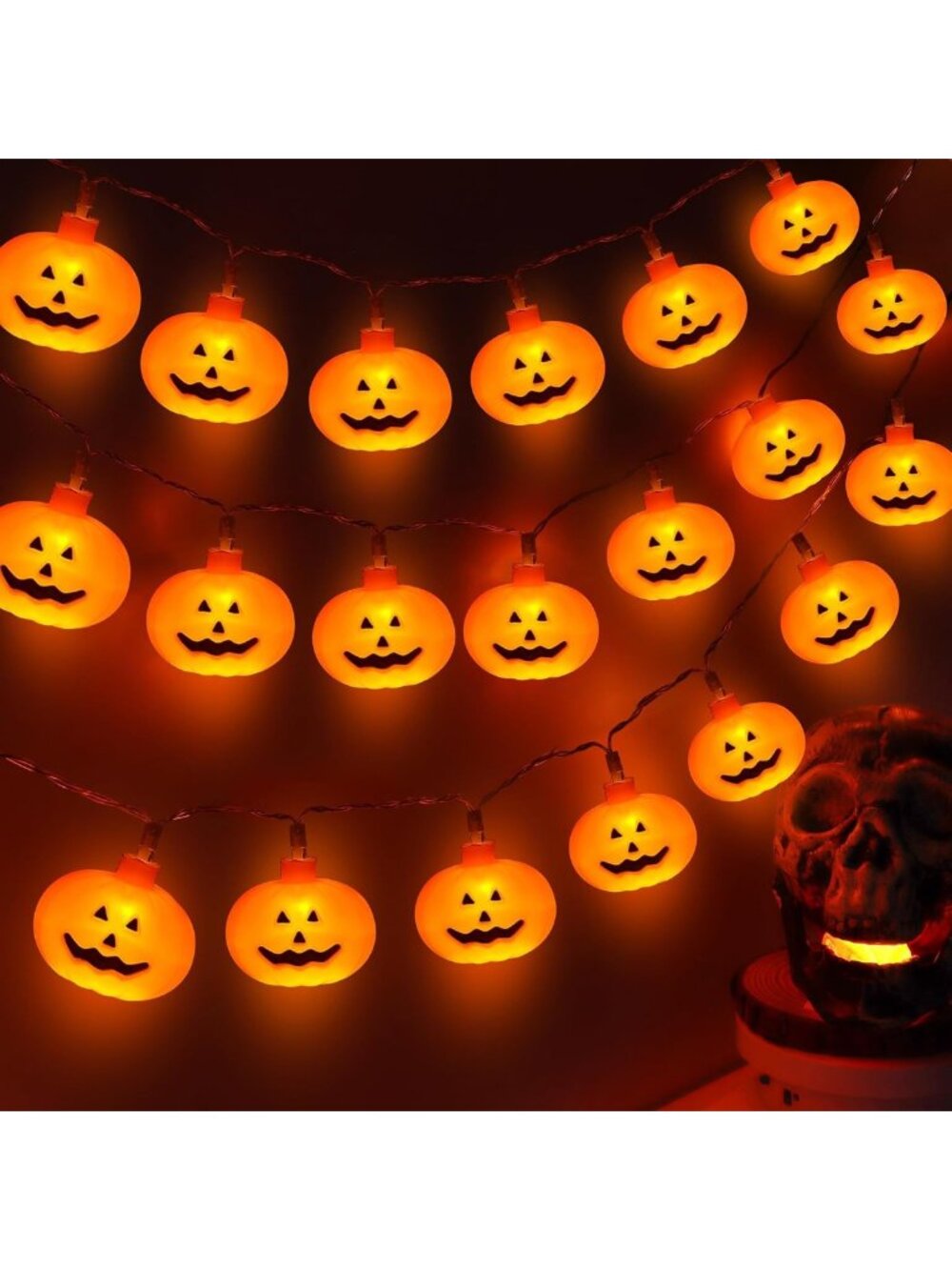 20FT 30 LED Pumpkin String Lights - Battery Operated, Waterproof, 8 Modes